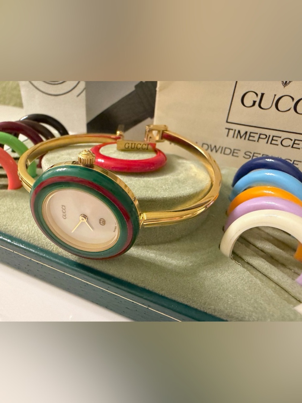 Near Mint~Gucci Interchangeable Bezel Bracelet Bangle Watch with Box/Papers